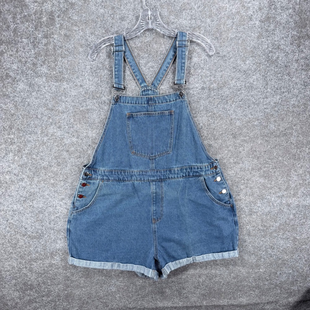 SHEIN Curve Womens 3XL Blue Denim Overall Shorts Romper Bib Cuffed Casual